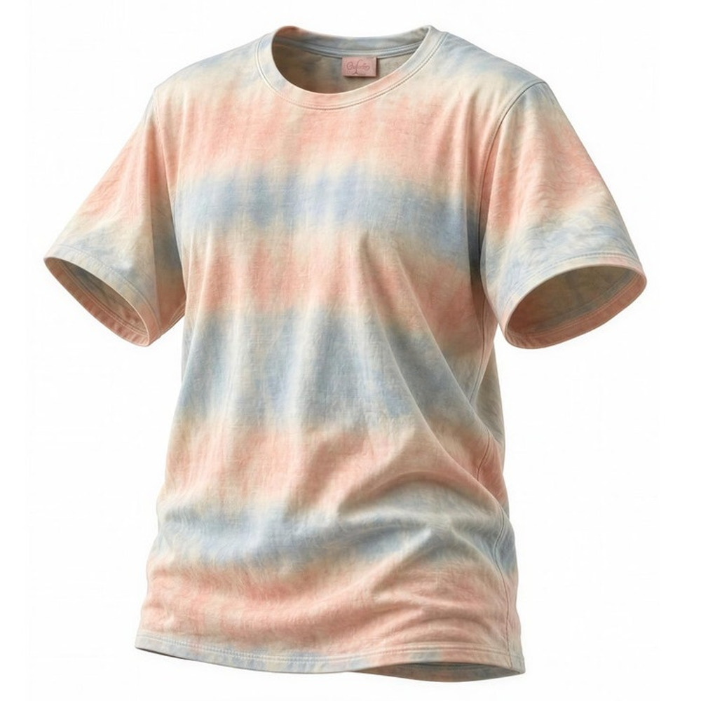 Pink Lily‎ T-Shirt Womens Size Medium Pastel Tie-Dye Striped Crewneck Short
